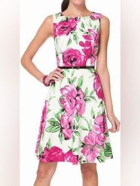 AGB White Midi Dress with Pink Floral Print